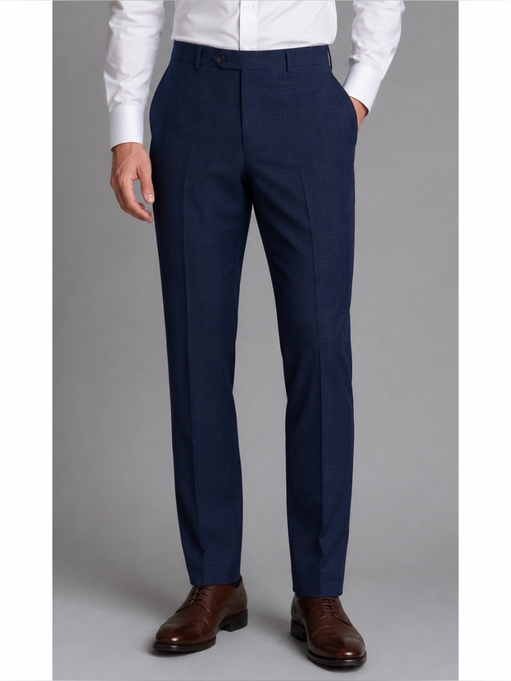 BROOKS BROTHERS • Navy Regent Fit Windowpane Plaid Wool-Blend Dress Pants, 40x32
